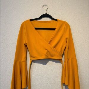 SHEIN Gold Crop Wrap Blouse